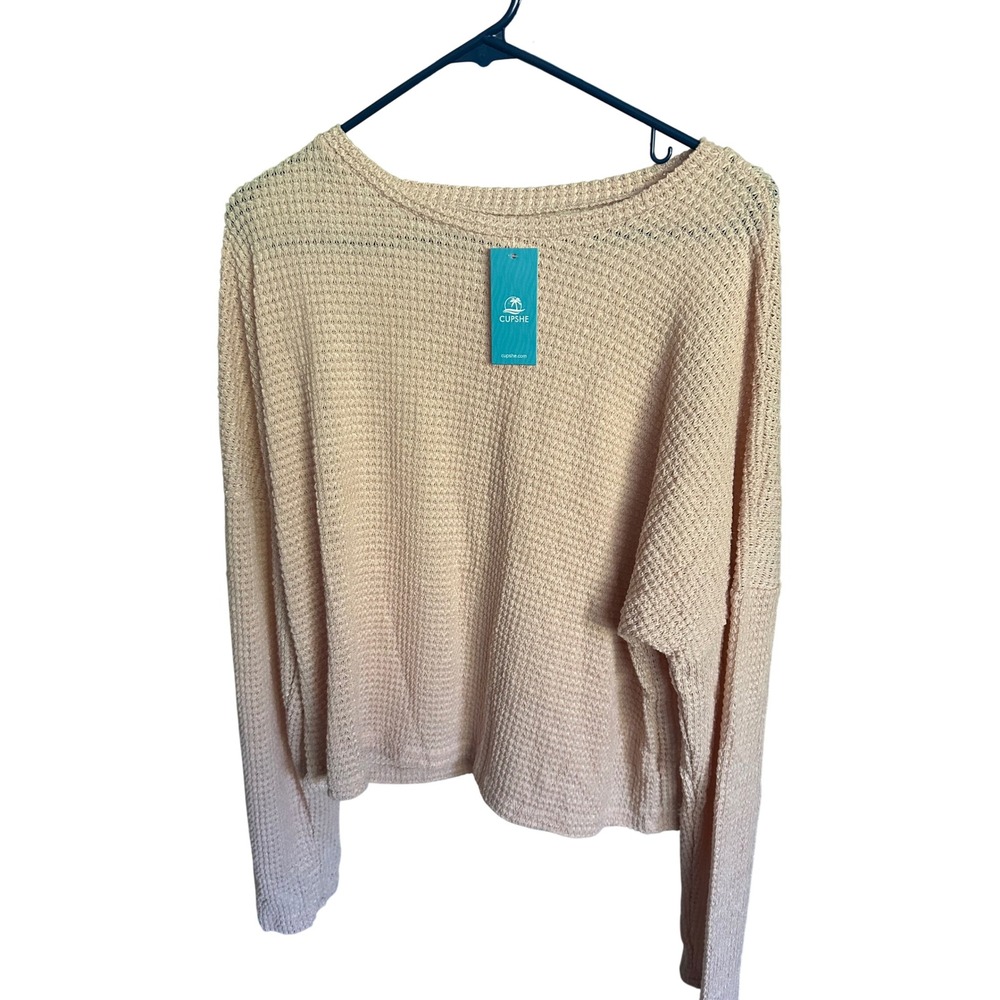 Cupshe Waffle Knit Sweater Peach Pink XL NWT Slouchy Lightweight Pullover